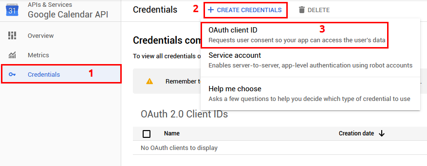 OAuth Credentials Google Project – Google Calendar Vtiger 7 Sync