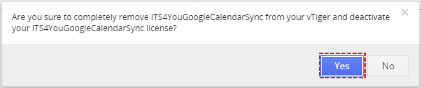 Confirm Uninstall - Google Calendar Vtiger 7 Sync