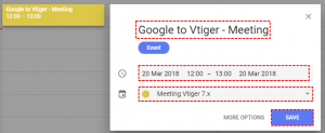 Save record within Google - Google Calendar Vtiger 7 Sync