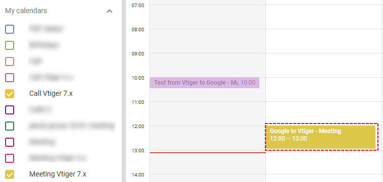 Saved record within Google - Google Calendar Vtiger 7 Sync