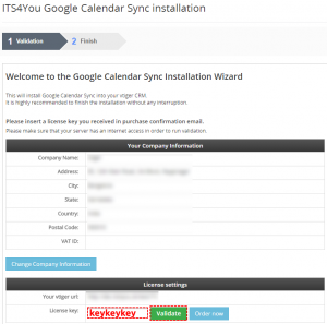 Insert License - Google Calendar Vtiger 7 Sync