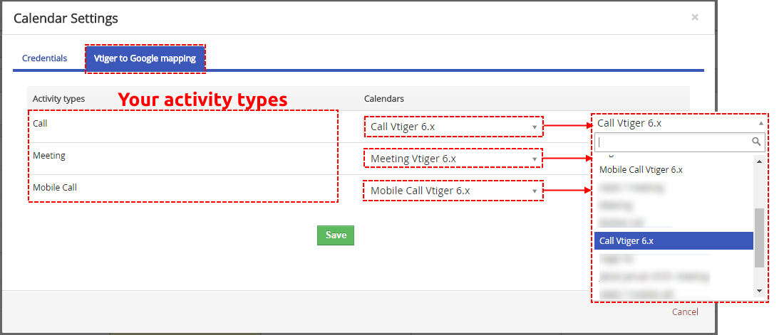 How to map Activity types to Calendar - Google Calendar Vtiger 6 Sync