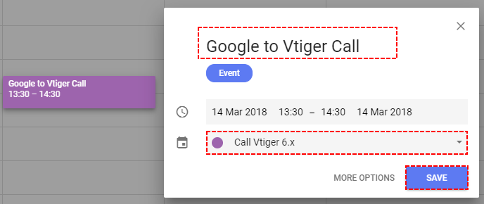 Save record within Google - Google Calendar Vtiger 6 Sync