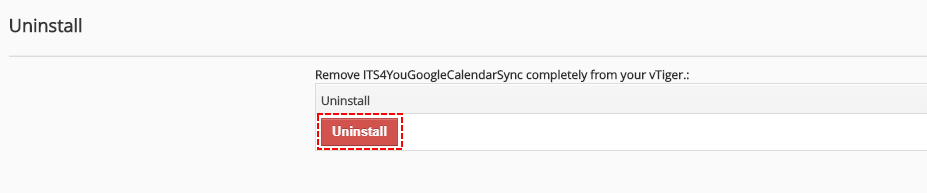 Select Uninstall - Google Calendar Vtiger 6 Sync