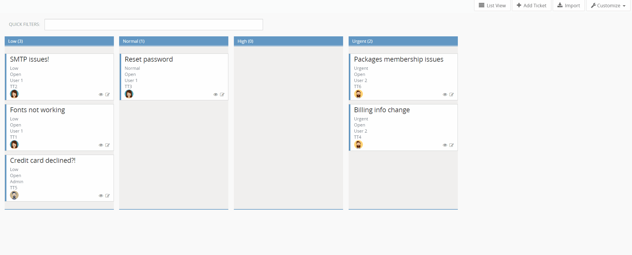 Kanban view for Vtriger CRM tickets
