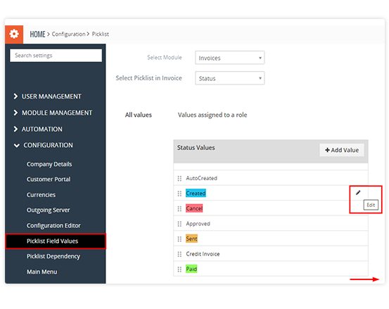 Kaban View for Vtiger CRM undercoloring feature