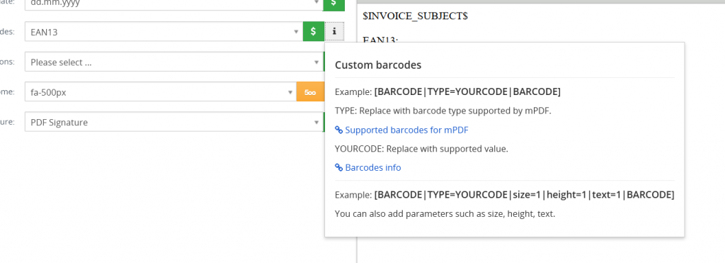 pdf maker custom bar codes