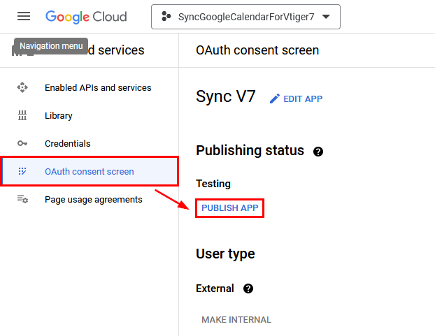 Publish App – Google Calendar Vtiger 7 Sync
