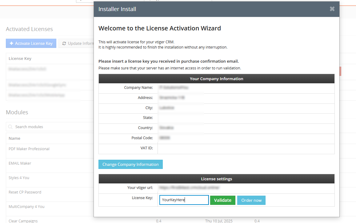 Vtiger AI License Validation