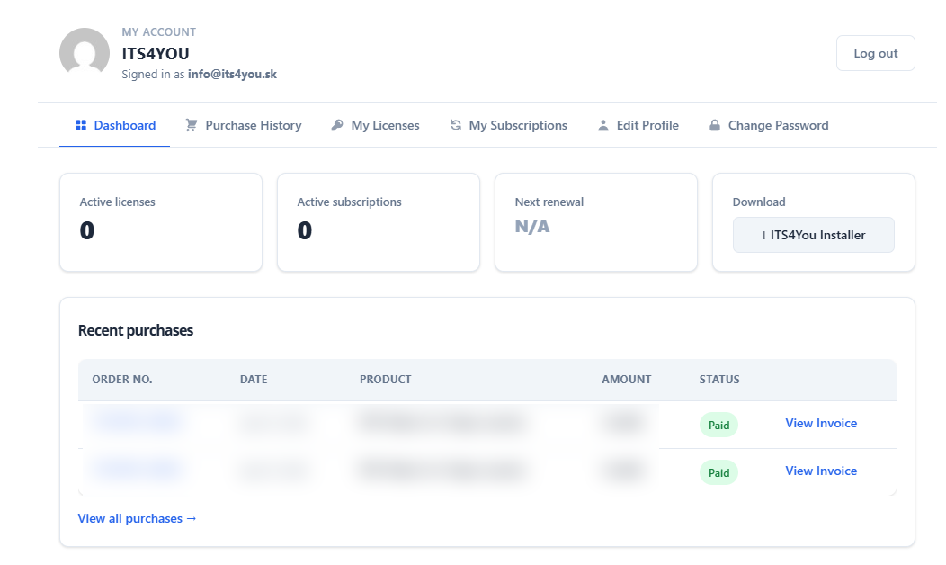 My Account dashboard