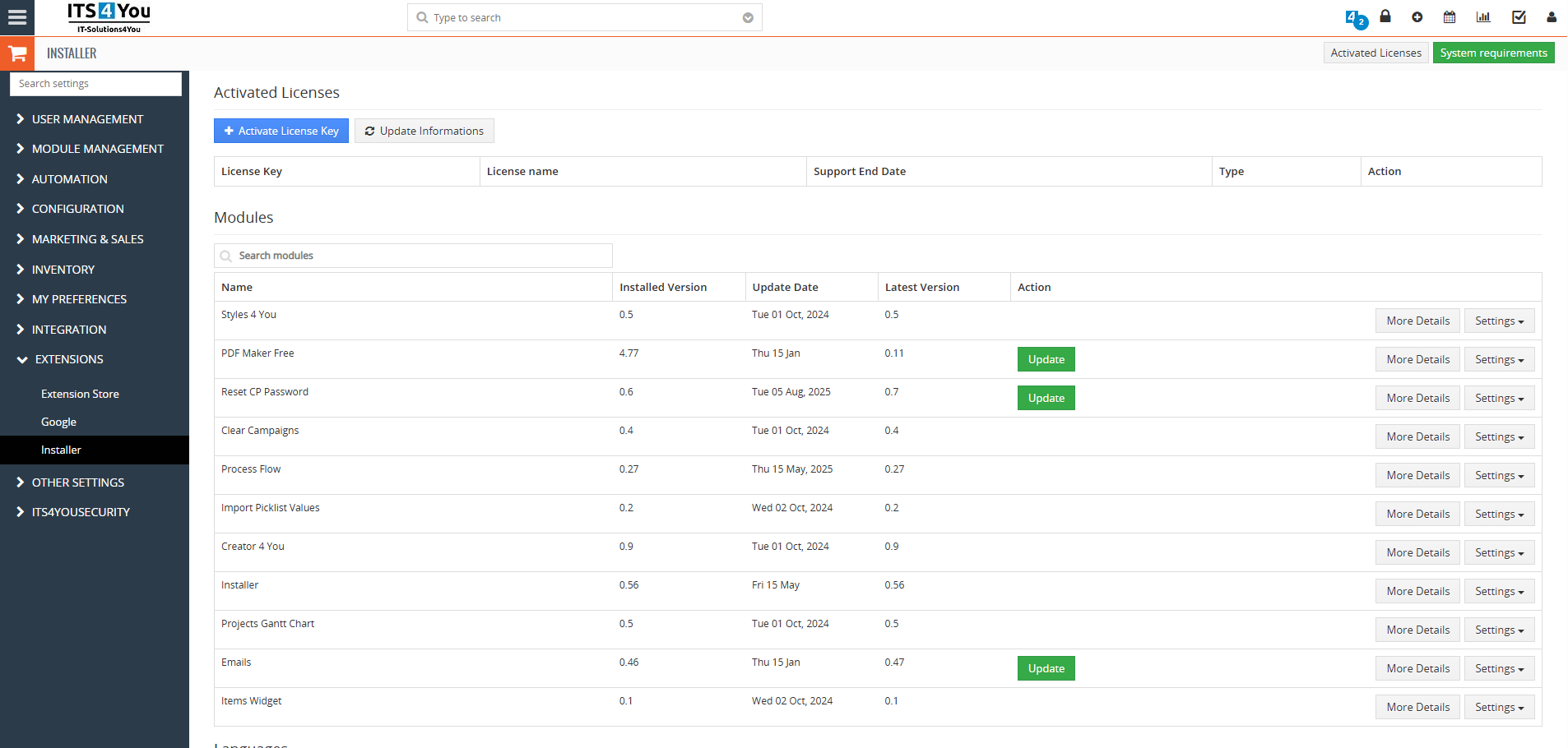 Available free extensions inside ITS4You Installer