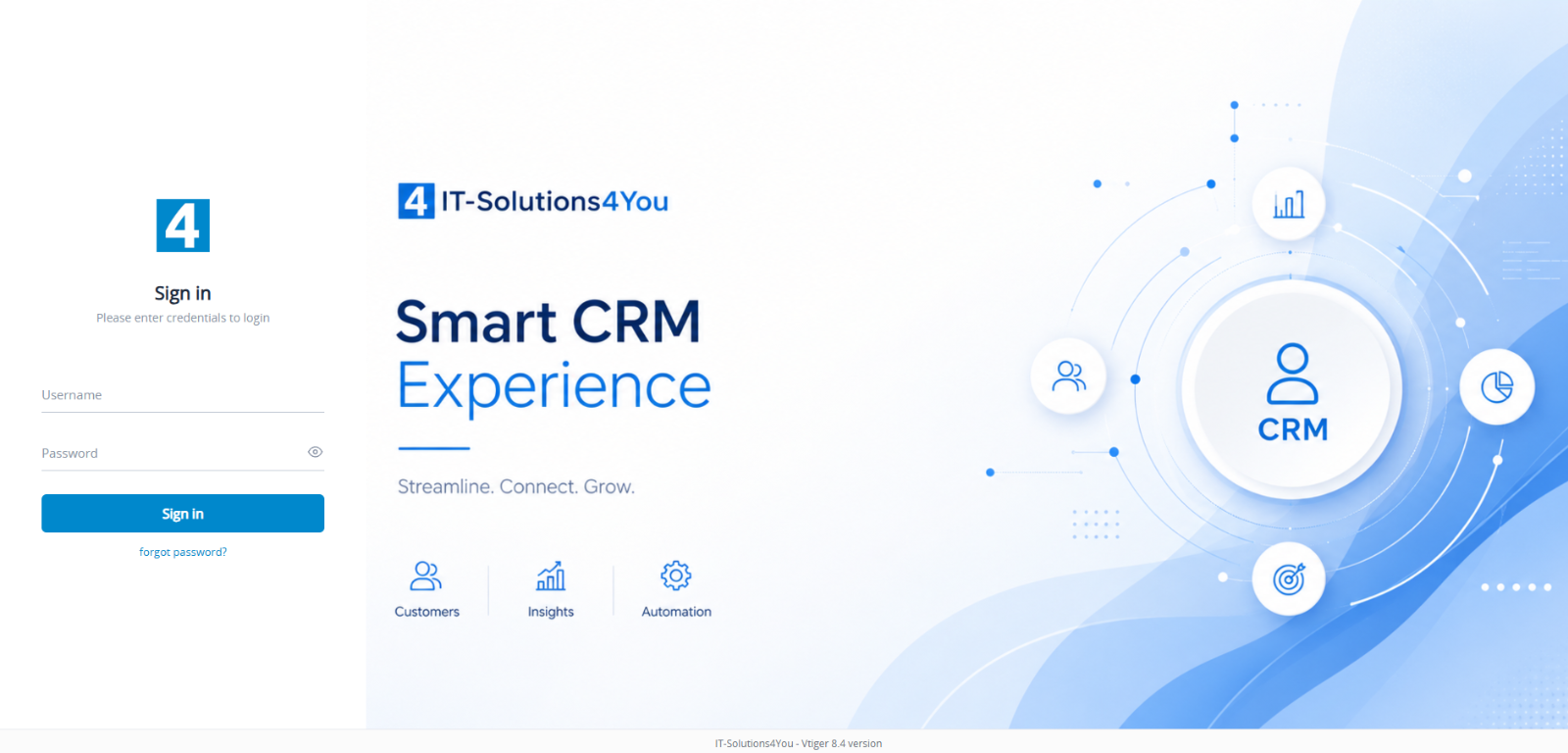 Custom Login Page for Vtiger CRM branded login preview