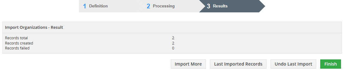 Complete the XLS import Completed XLS Import process showing successfully imported Vtiger records