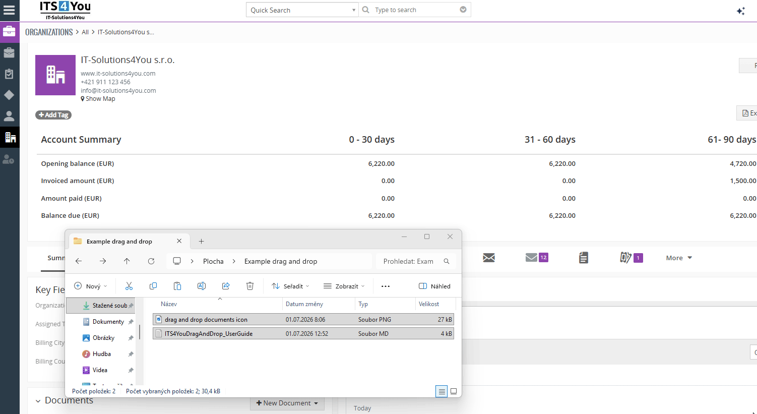 Drag and Drop Documents for Vtiger CRM quick guide animation
