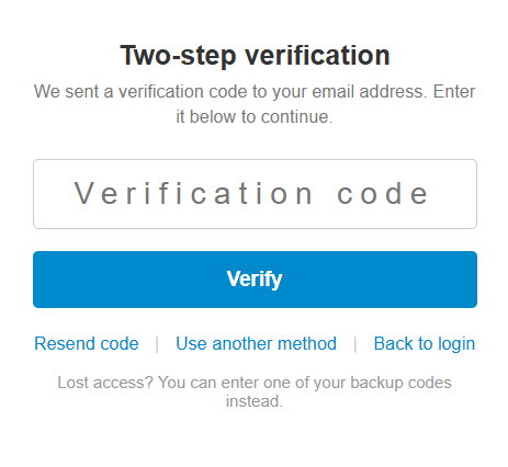 Two Factor Authentication verification code screen during login to Vtiger CRM