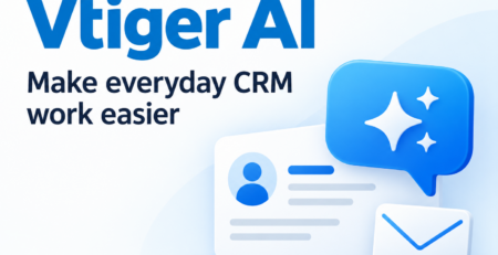 AI assistant illustration with customer records and email for Vtiger CRM